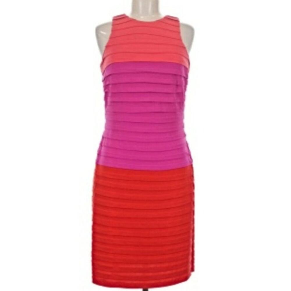 London Times NWT Size 18 Pink Red Colorblock Tiered Sheath Dress